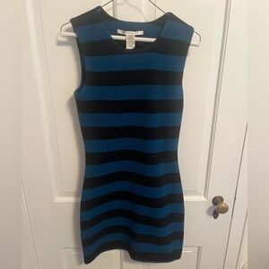 Diane Von Furstenberg Blue and Black Striped Mini Dress